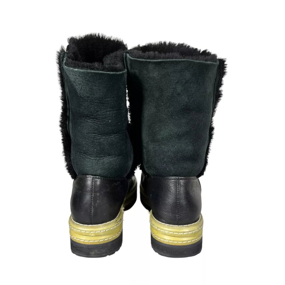 P1 Womens Black Leather Shearling Lining Lug Sole Mid Calf Boots Sz EU38 RARE - Picture 7 of 16